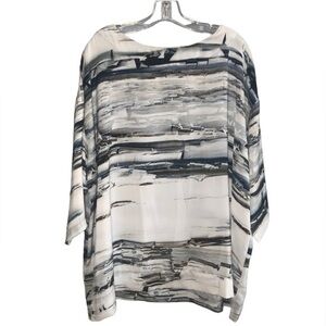 Bryan Walker Gary & White Oversized 3/4 Sleeve Flowy Round Neck Tunic Blouse Lg